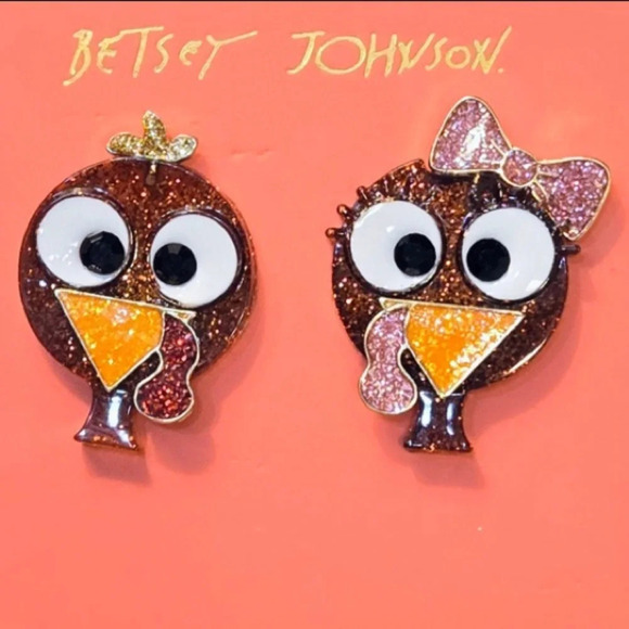 BETSEY JOHNSON Thanksgiving Festive Fun Holiday Glittery Turkey Earrings NEW NWT - Picture 1 of 1